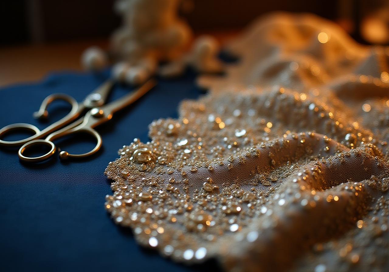 Primer plano de telas y herramientas de costura en DecoThread